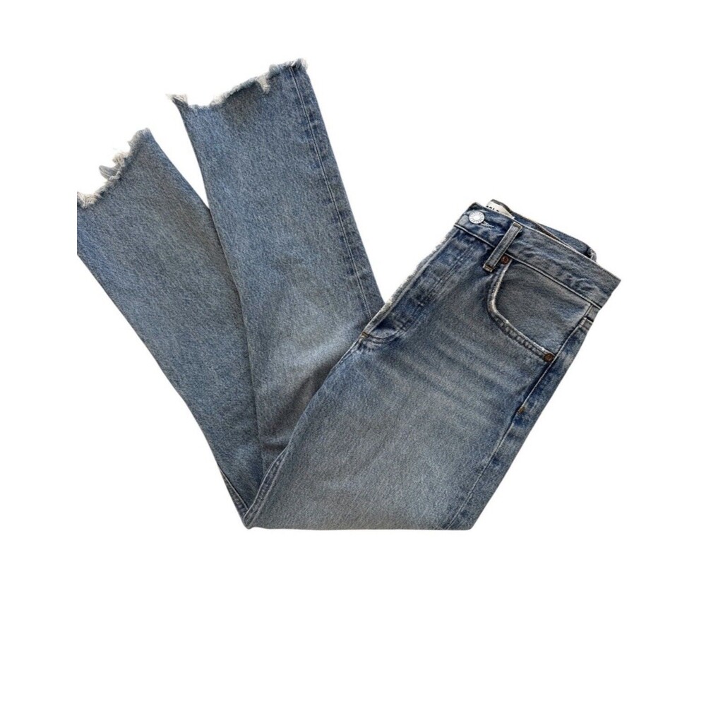 AGOLDE Riley High Rise straight Leg Button Fly Raw Hem Jeans Sz 24 - Picture 5 of 8